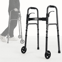 Naipo Compact Folding Walker for Seniors & Adults, Deluxe Lightweight Mobility Aids Walker with 5" Wheels and Trigger Release up to 300 lbs, Aluminium