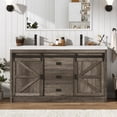 thumbnail image 3 of Blotout Double Bathroom Vanity with Sink & Faucet & Sewer Pipes, 59" Farmhouse Bathroom Vanity Cabinet Set with Sliding Barn Door & 3 Drawers, Freestanding Bath Storage Vanity Sink, 3 of 7