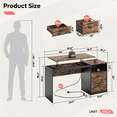 thumbnail image 4 of Bestier Bureau d'Ordinateur avec Tiroirs Prise de Courant 60 Pouces Bureau de Bureau Bureau à Plateau Relevable, Rustique, 4 of 9