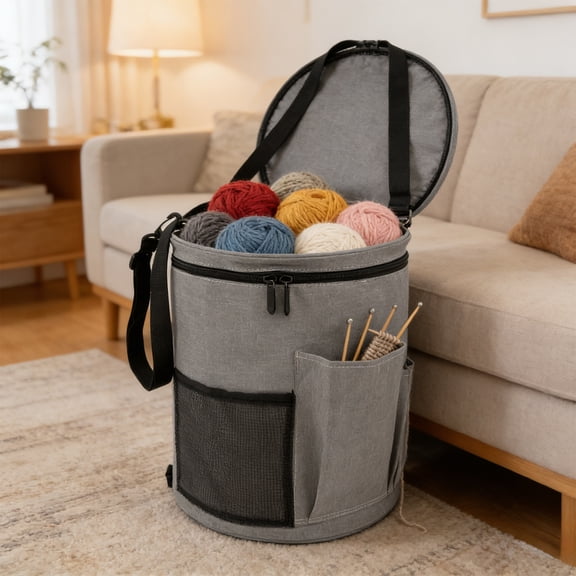 Large Capacity Portable Yarn Organizer Knitting Tote Storage Bag with Shoulder Strap Yarn Bags Have Pocket for Crochet Hooks,Knitting Needles & Accessories,Prevent Yarn Tangle