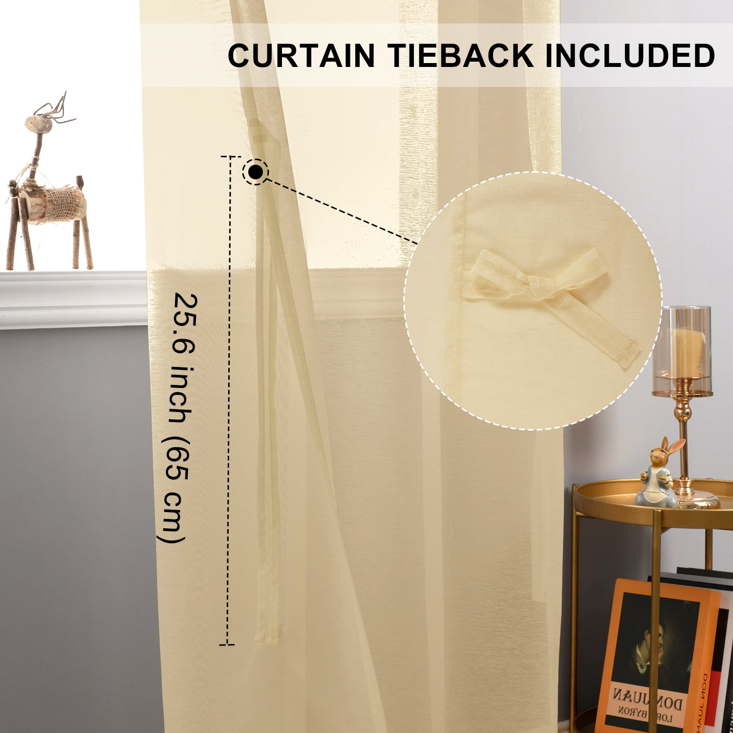JIUZHEN Semi Sheer Curtains for Living Room - 84 inches Long with Tiebacks Light Filtering Grommet Window Curtains for Balcony/Office, 52Wx 84L, Set of 2 Panels,Beige