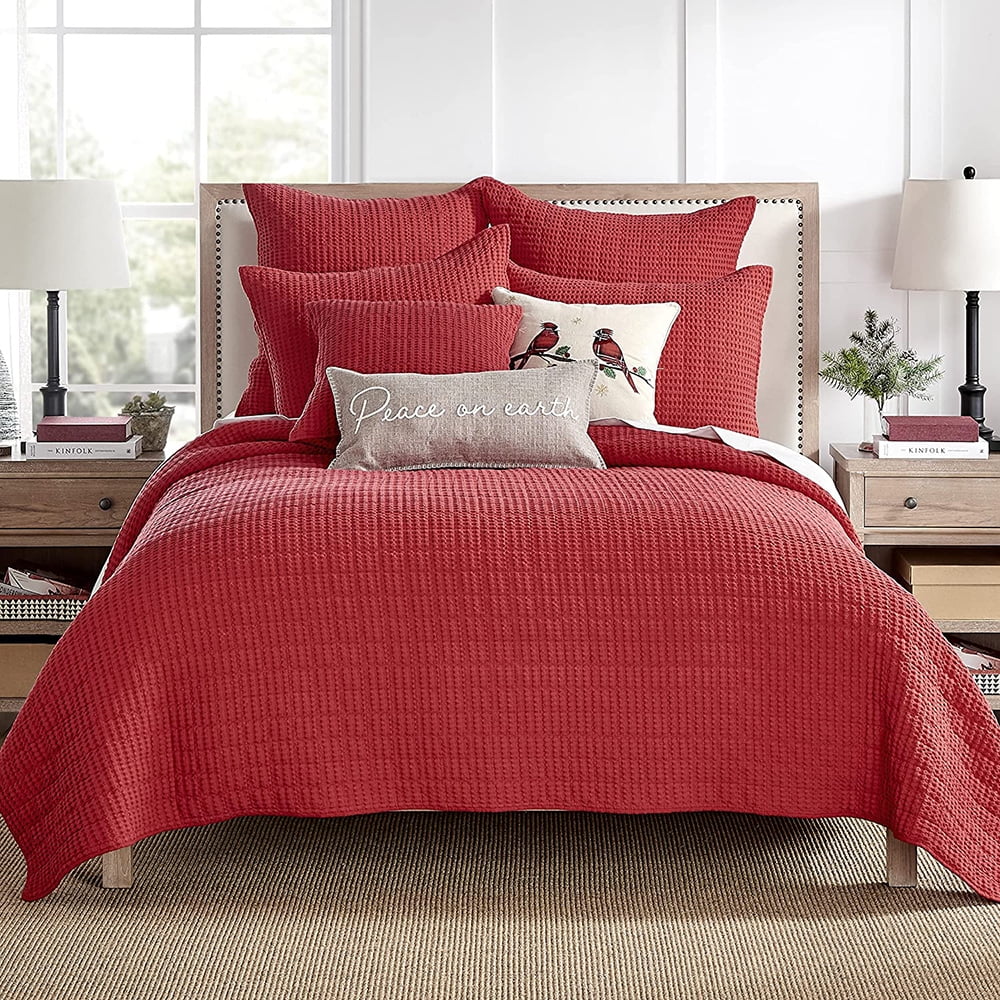  Mills Waffle Full/Queen Quilt Set Red Cotton Waffle Quilt Size
