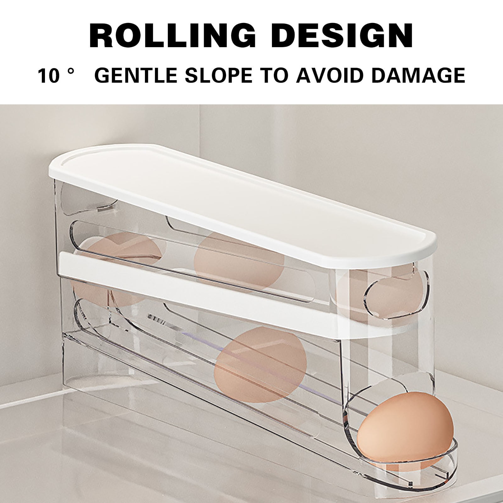 Bxaolu Auto Rolling Egg Dispenser for Refrigerator, Space-Saving Fridge Egg Organizers and Storage with Lid, Egg Tray Hold 16 Eggs for Countertop, Kitchen, Outdoor Use[2PCS]