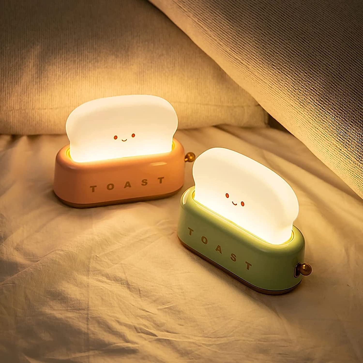 LINLIN Cute Toast Night Light,Rechargeable Timer Adjustable Brightness Bread LED Night Lamp,Portable Bedroom Bedside Sleep Lamp Dimmable for Baby Girls Boys Birthday Children's Day Gifts