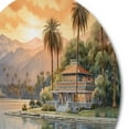 thumbnail image 3 of Designart "Sunset Scene House by the Water" Modern Landscape Beach Metal Round Wall Decor, 3 of 5