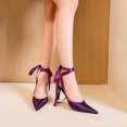 thumbnail image 4 of Women's Pumps Stiletto High Heel 8CM Lace-up Openwork Satin Party Wedding Dress, 4 of 6