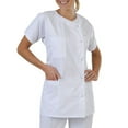 thumbnail image 3 of Women Men Collarless Short Sleeve Dress Hospital Lab Coat Workwear Tops Solid, 3 of 6
