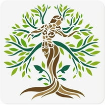 11.8"x11.8" Tree of Life Wall Stencil Templates Mandala Woman Tree Reusable Plastic Stencils for Painting on Wood Floor Tile Fabric Glass Furniture DIY Home Decor Template Colorful
