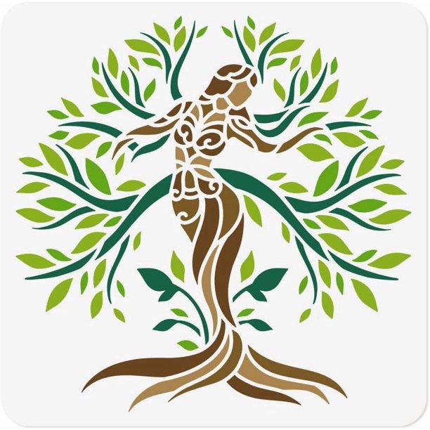 Plantillas de estarcido de pared Árbol de la Vida de 11,8" x 11,8", Mandala Mujer Árbol Plantillas de plástico reutilizables