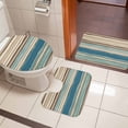 thumbnail image 5 of Bohemian Teal Bathroom Rugs Set Brown Stripe Retro Wave Line Non Slip Absorbent Soft Bath Mats 3 Piece Set with Bathroom Rug, U-Shaped Floor Mat, Toilet Seat Cover Small Size, 5 of 9