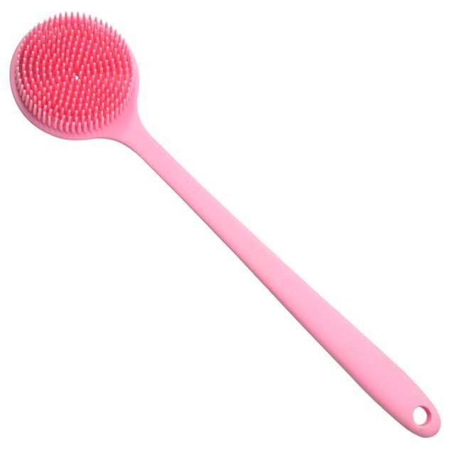 Qarigey Cepillo de baño de silicona, portátil, lavable, de mano, de mango largo, de repuesto, antideslizante, para baño, cuerpo, pierna, Cuerpo del baño Rosado