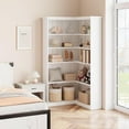 thumbnail image 7 of IDEALHOUSE, Full back panel white, 5 Shelf Bookcase, Corner Display Rack, 2-in-1 Modular Organizer, 90° Angle Space Saver, Open Storage, Books, Toys, Photos, Large Baskets, 7 of 7