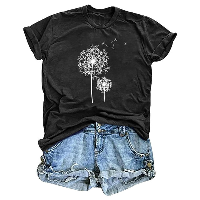 Blouses pour Femmes, Mode Féminine Imprimé Manches Courtes Blouse Drôle Col Rond T-Shirt Tops