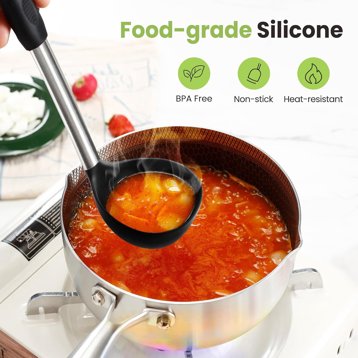 Large Cooking Utensils Set, 35 Pcs Silicone Kitchen Utensils Set with Holder, Stainless Steel Handle Spatula Set, Heat Resistant  Silicone Kitchen Gadgets for Non-stick Cookware (Black)