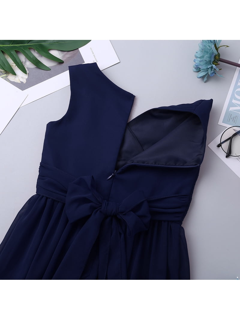 iEFiEL Big Girls Juniors Chiffon Wedding Bridesmaid Dress Tweens Empire  Waist Party Flower Girl Dress Navy Blue 8 - Walmart.com