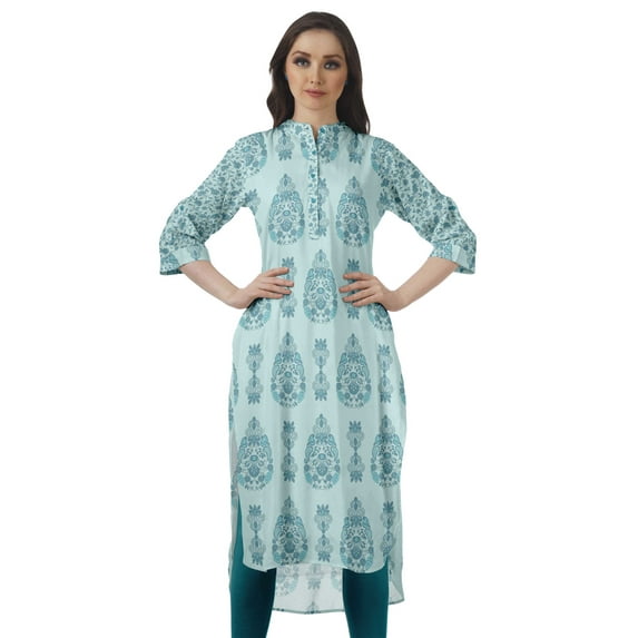 Moomaya Printed Straight Hem Kurta Tunic For Women Mandarin Collar Kurti Summer Wear