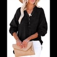 thumbnail image 1 of Blusas Casuales de Larga con Cuello en V y Botones para Mujer, Blusas Lisas de Gran Tamaño. Negro M, 1 of 7