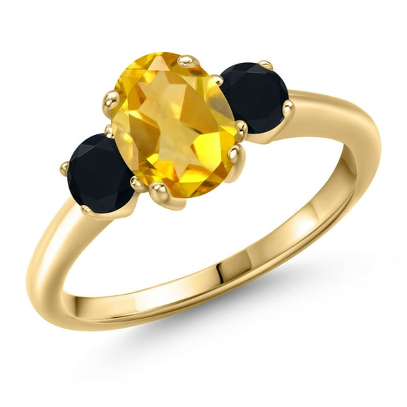Gem Stone King 10K Yellow Gold Yellow Citrine and Black Onyx Engagement Ring for Women | 1.74 Cttw | Oval 8X6MM | Gemstone November Birthstone | Size 9