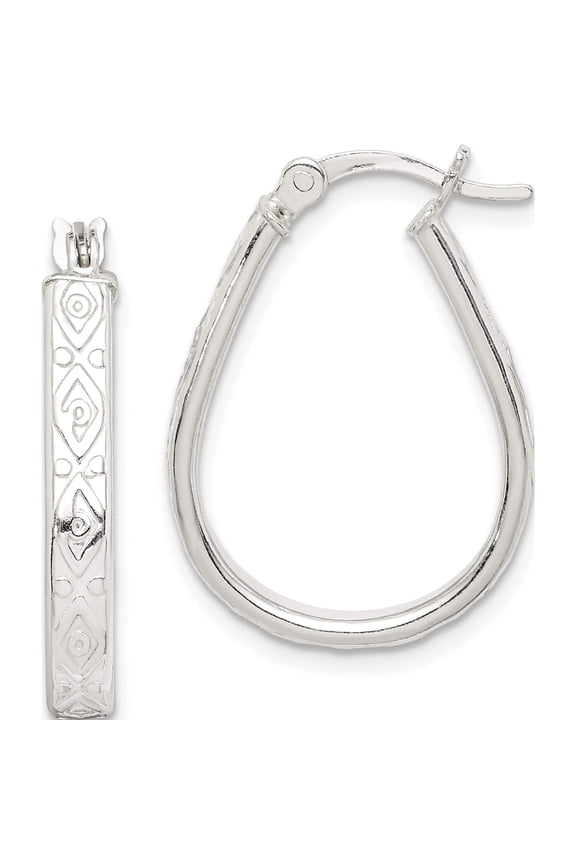 Sterling Silver Patterned 3mm Teardrop Hoop Earrings (22 X 17) Made In India qe14547