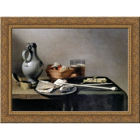 Tobacco Pipes and a Brazier 24x18 Gold Ornate Wood Framed Canvas Art by Pieter
