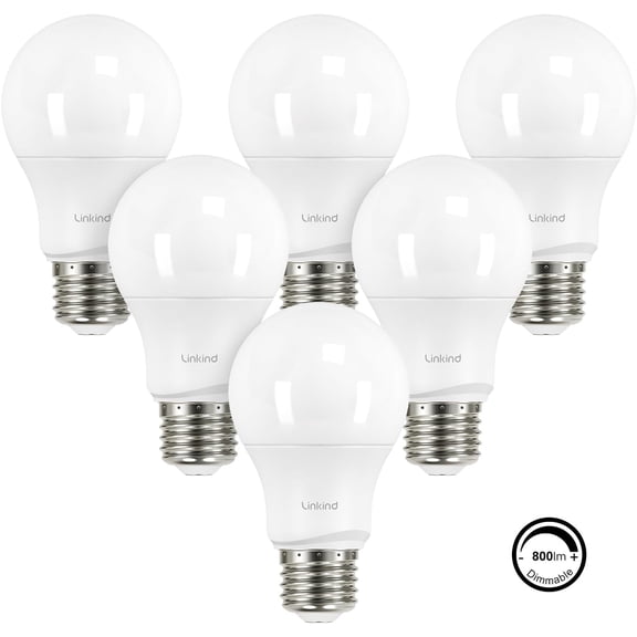 Linkind A19 LED Light Bulbs, 60 Watt Eqv, 5000K Daylight, 9W 840 Lumens, Dimmable, E26 Standard Base LED Bulbs, UL Listed, 6 Pack