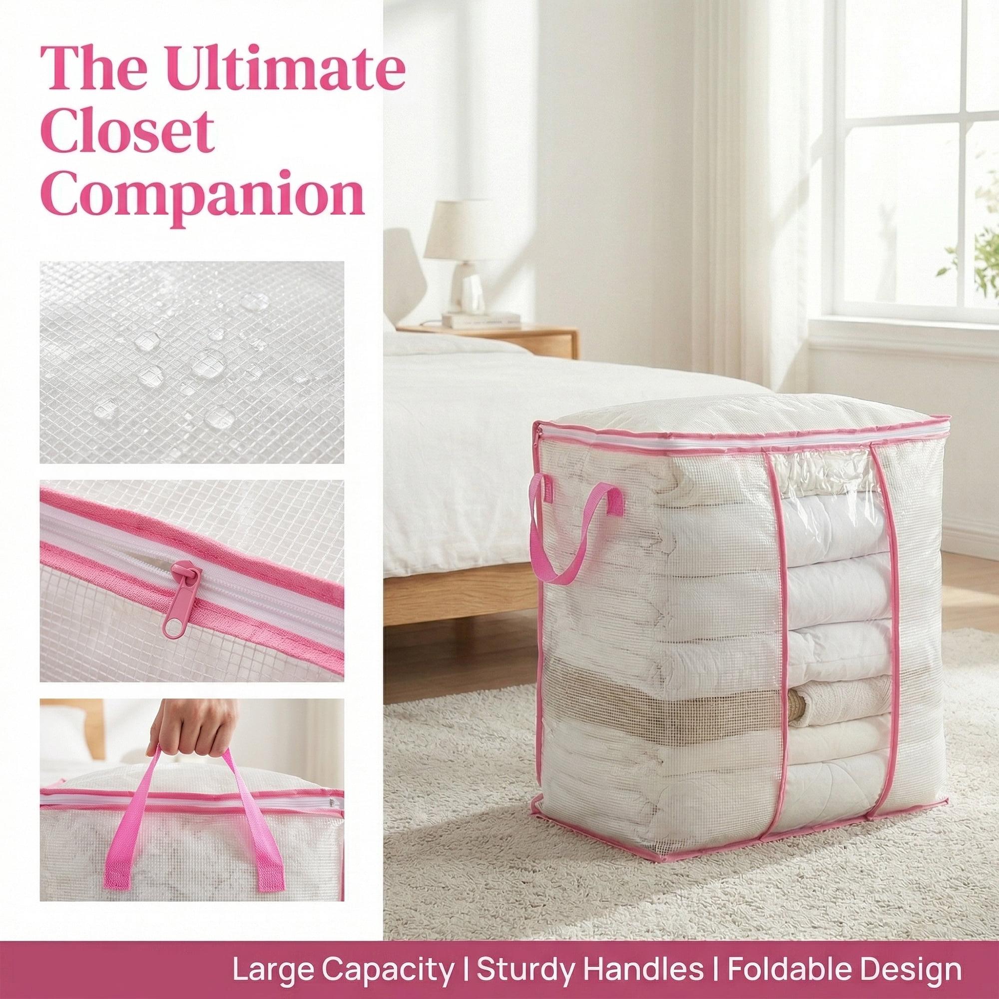 Unique Bargains Clothes Storage Bags for Organizing Comforter Pink 18.1"x10.2"x18.9"