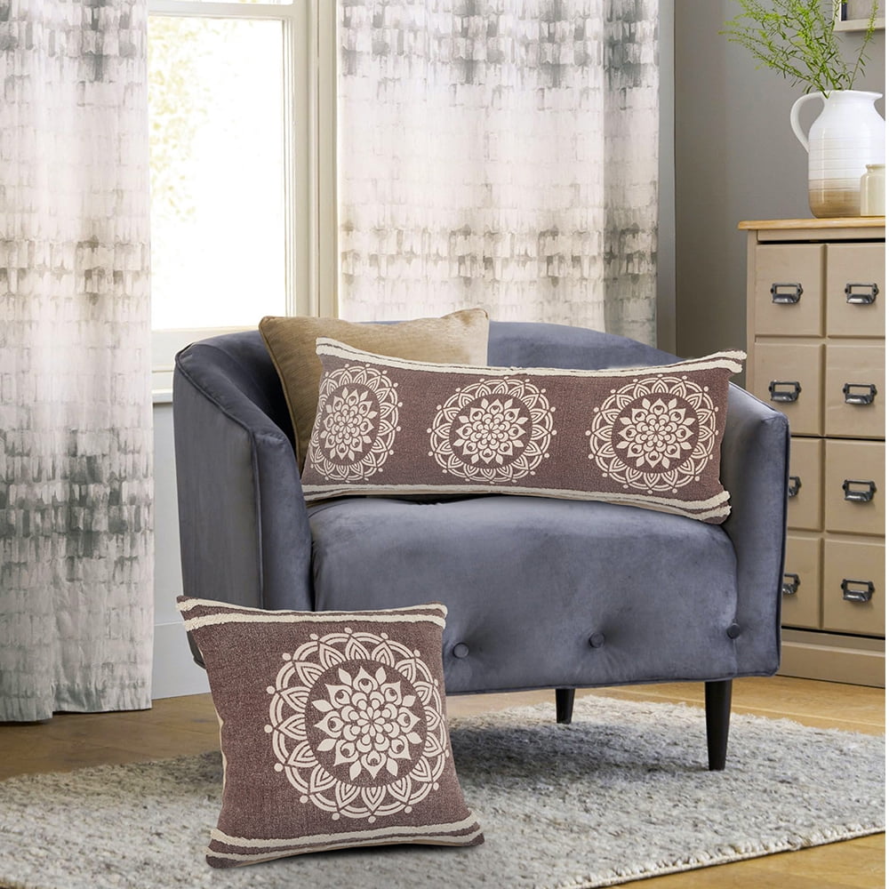 Ox Bay 26" x 26" Brown/ White Medallion Organic Cotton Pillow Cover