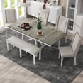thumbnail image 6 of 6 Piece Extendable Dining Table Set, Atumon Wood Dining Room Set for 6, Dining Table Set with 4 Beige Cushioned Chairs and Bench, Farmhouse Dining Table Set Furniture for Kitchen Dining Room, Black, 6 of 10