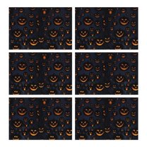 Halloween Glowing Pumpkins Pattern Summer Placemats Table Placemats Set Of 6-Linen Kitchen Washable Placemats Table Mats 11.8"x17.7" Non-Slip Heat Resistant