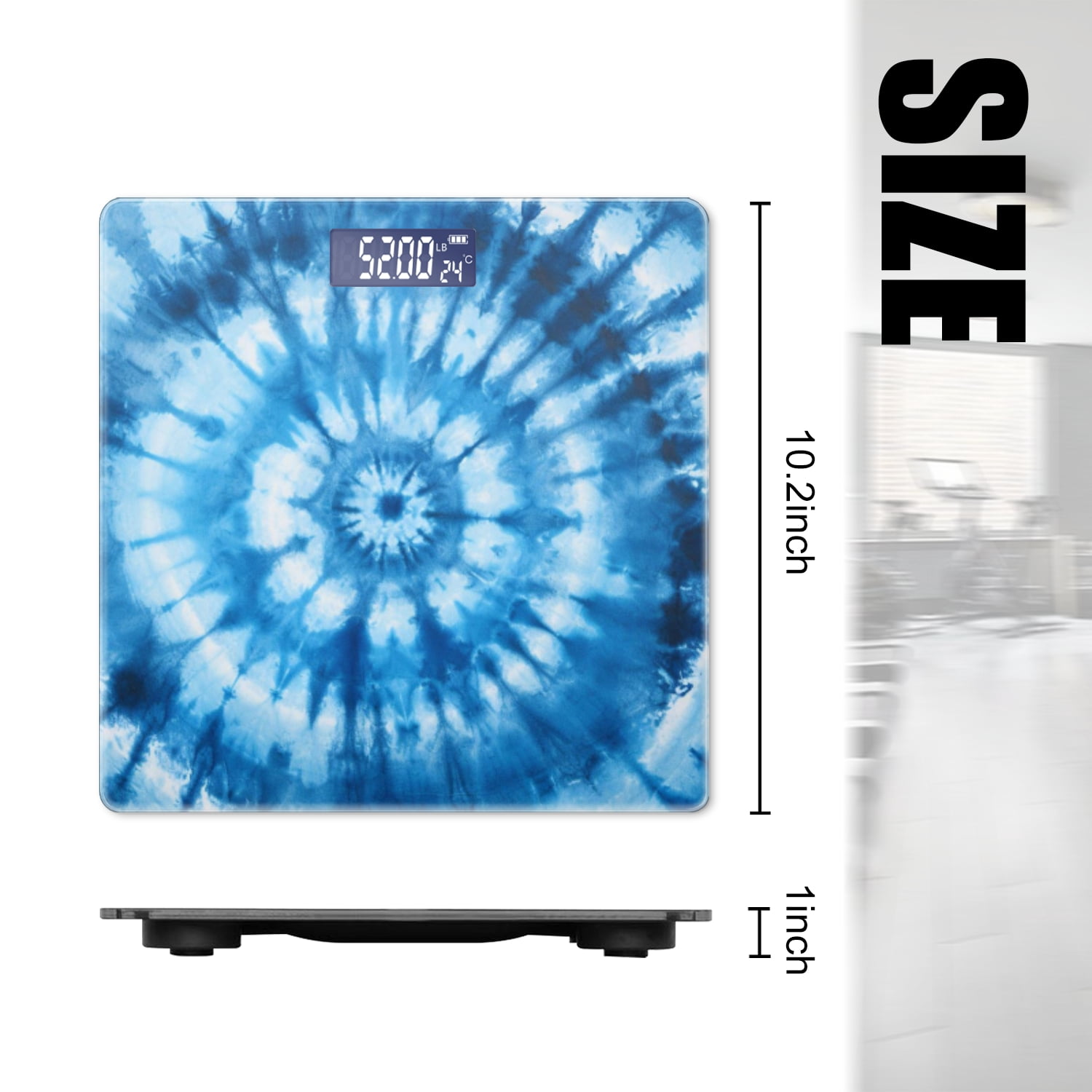 High Precision Body Weight Scale Smart Bathroom Scales with Large LCD Display(400lbs),Decorative for Bedroom-Abstract Tie-Dye Pattern In Indigo Blue Featuring Circular