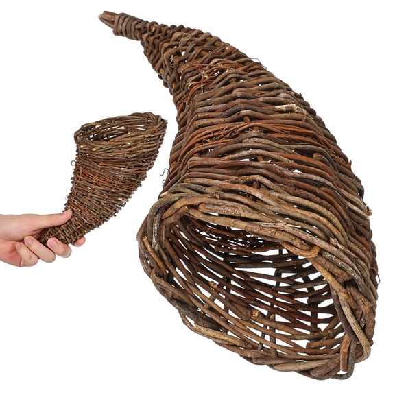 MEIBUTYUP Grey Rattan Cornucopia Basket Woven Storage Organizer for Kitchen Home Decor and Office Use