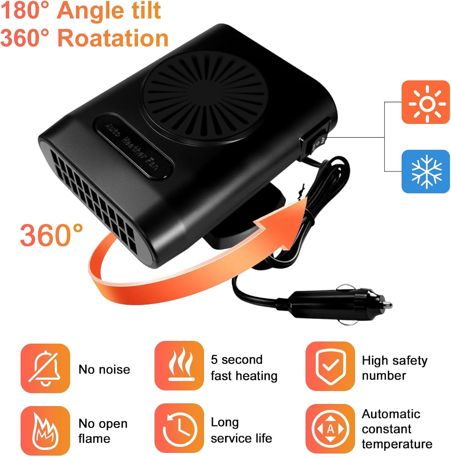 Car Heater Portable 12V 200W Car Heaters for Vehicle,2-in-1 Heating & Cooling Fan,Plug in Car Heater for Cigarette Lighter,360° Rotatable Defogger for Car Windshield for Car,RV,SUV