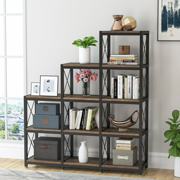 Tribesigns 12 Shelves Etagere Bookcase, Modern 9 Cubes Stepped ...