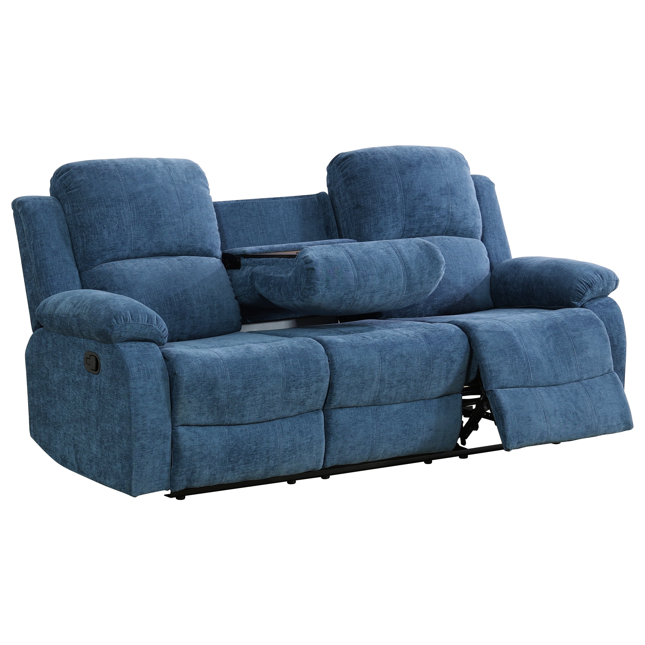 AUKFA 3 Seats Recliner Sofa Chair, Home Theater Sofa with Flipped Backrest and Cupholder, Blue