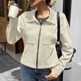 thumbnail image 5 of Luivaraty Womens Suede Jacket Long Sleeve Bomber Jacket Fashion Trendy Laple Zip Up Pockets Outwear Coat, S-2XL, 5 of 7