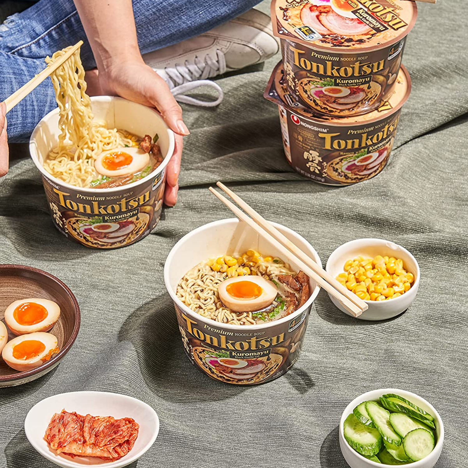 Nongshim Tonkotsu Ramen with Kuromayu Noodle Big Bowl, 3.56 Ounce Premium Noodle Soup Rich Pork Broth Japanese Style Instant Creamy Ramen & On the Go Snacks 6 Bowls Pack Set of 2 (12 Bowls Total)