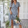 thumbnail image 7 of EHQJNJ White Formal Dress Women's Short Sleeve Ruffle Maxi Dress Deep V Neck Floral Print Boho Dress Red Dress for Women Flapper Dresses 1920S, 7 of 7