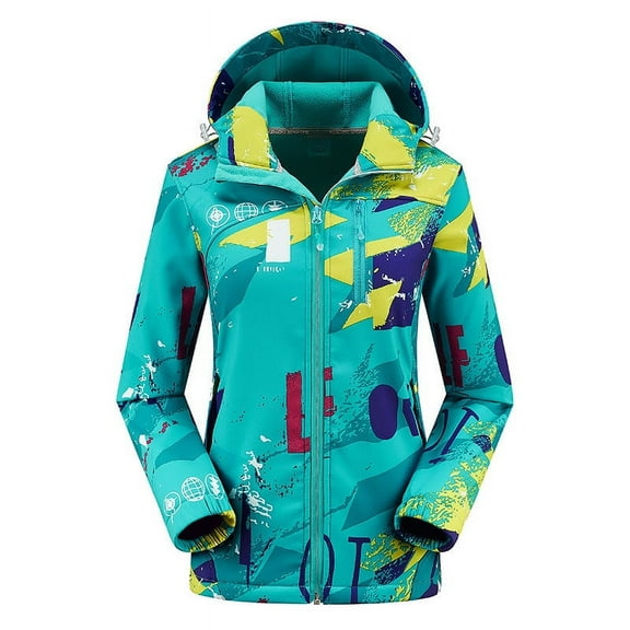 Lcziwo Women Pockets Raincoat Outdoor Hiking Climbing Hooded Jackets Printed Waterproof Pockets Cargo Coats Softshell Lightweight 2025 Windbreaker Green,XXL