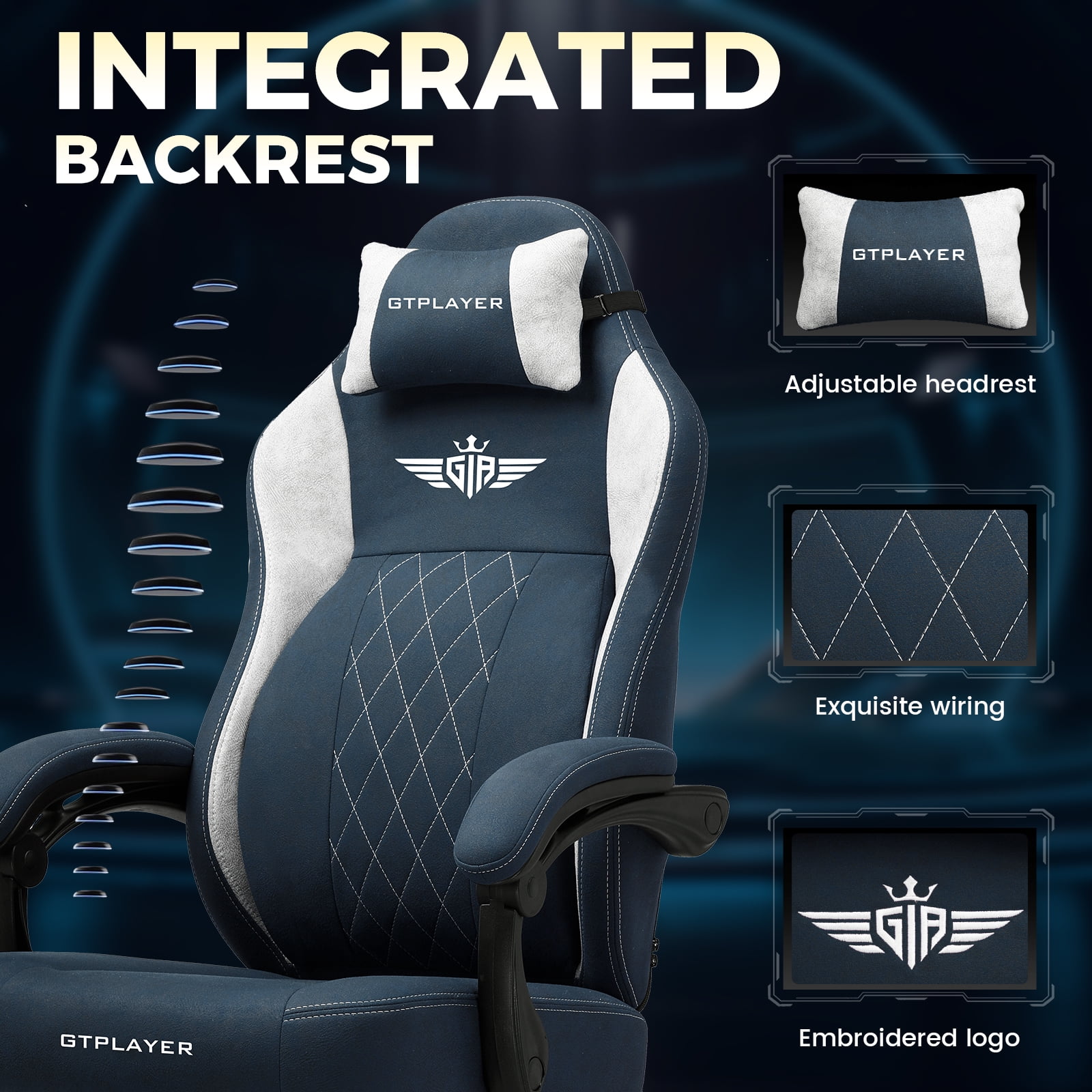 GTPLAYER Big and Tall Ergonomic High Back Gaming Computer Chair with Footrest, Blue