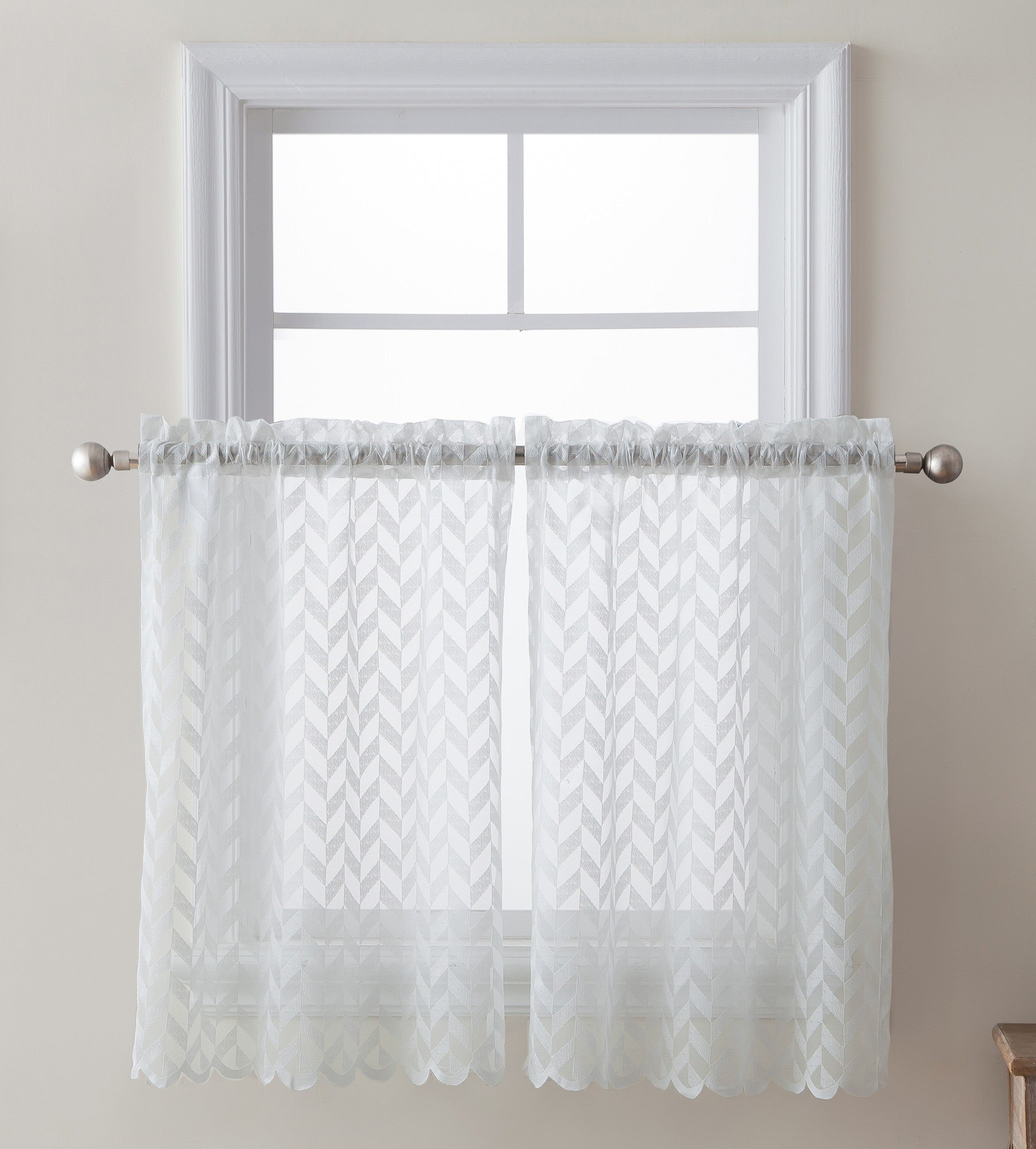 Herringbone Lace Sheer Rod Pocket Cafe Tiers & Swag Curtains