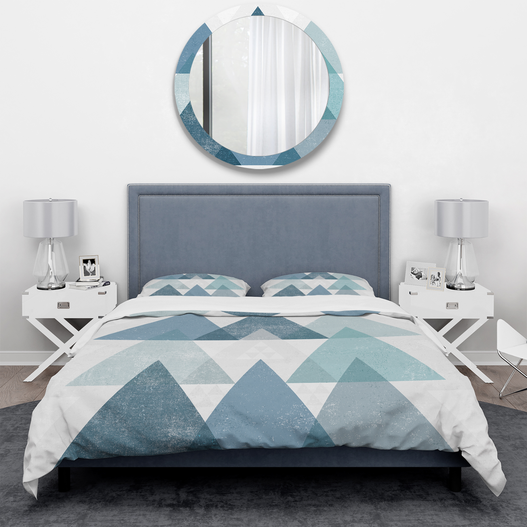 Designart 'minimal Triangles IV Blue' Geometric Duvet Cover Set