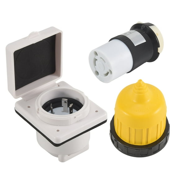 30AMP RV Power Inlet Outlet Shore Kit W/Boot Cord Protector 125V NEMA L5-30P L5-30R Male Female Connector Plug