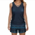 thumbnail image 2 of lcziwo Todays Sales Womens 2025 Summer Tankini Swimsuits Vintage Print Backless Bathing Suits Casual Sleeveless Tank Tops and Shorts 2 Piece Sets Dark Blue XL, 2 of 6