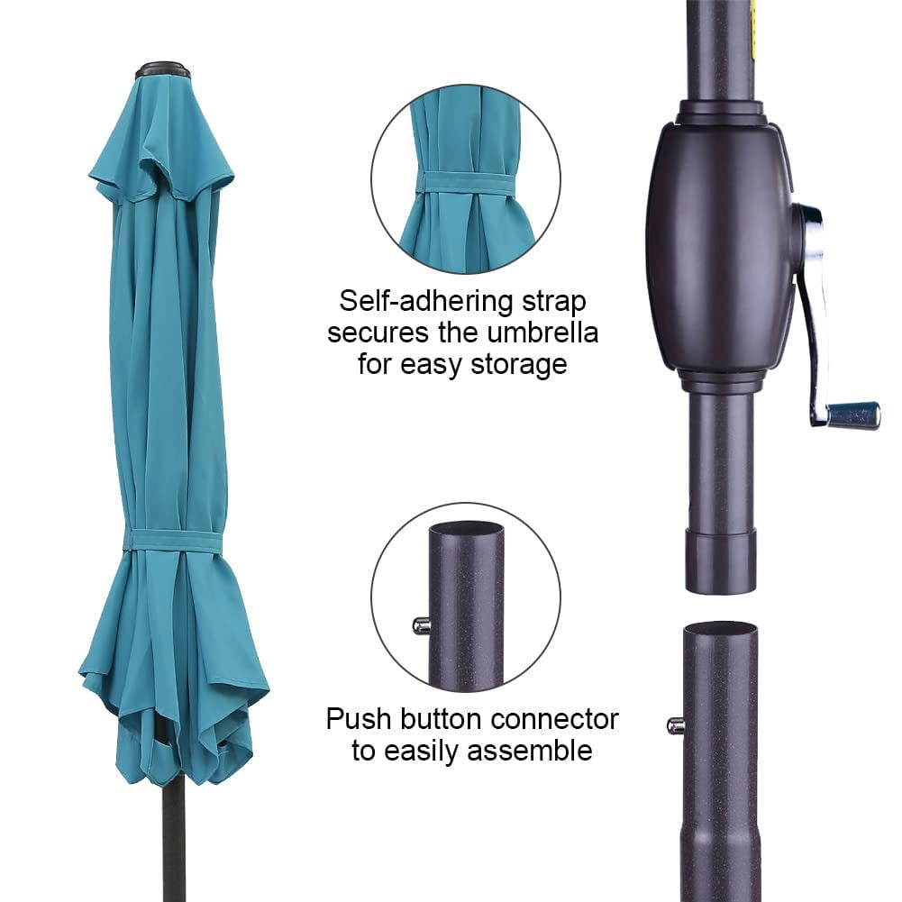 Royalcraft 7.5 Ft Patio Umbrella Outdoor Market Table Umbrella with Push Button Tilt and Crank, 6 Ribs, Polyester Canopy, Turquoise