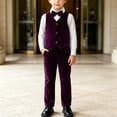 thumbnail image 2 of Odeerbi Toddler Boys 4-Piece Formal Suit Set Velvet Waistcoat, Long Sleeve Shirt with Bow Tie, Dress Pants Party Wedding Outfit, 2 of 9