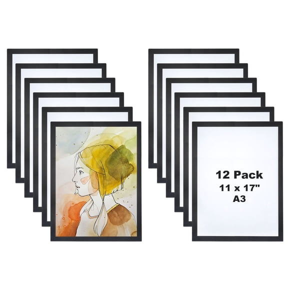 Uxcell Magnetic Sign Holder 11 x 17 inch 12 Pack A3 Magnetic Display Frame Self-Adhesive Double Sided Window Sign Holder, Black