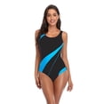 thumbnail image 2 of sunsanly Women Monokini Color Matching Bodycon Sleeveless Hollow Out Breathable Swimming Round Neck Surfing Lady Swimsuit Water Sports Clothes, 2 of 8