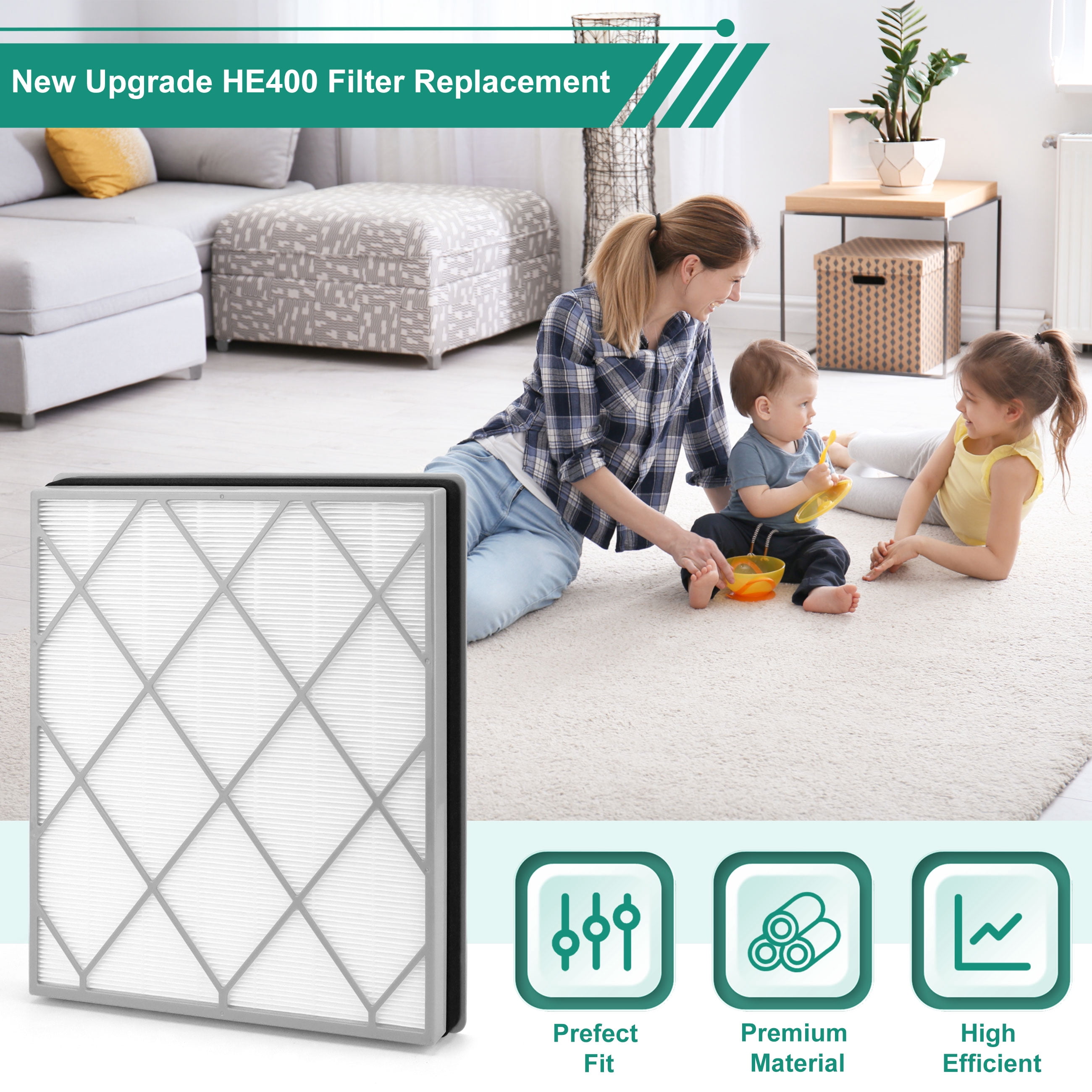 AMI PARTS HE400 HE401 HEPA Filter Replacement for Shark Air Purifier 4 Fans HE4FKPET HE402 HE405
