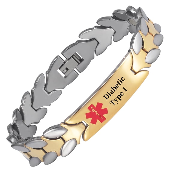 Wollet Tungsten Medical Alert Bracelet for Men, Gifts for Father or Husband