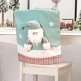 thumbnail image 5 of Hxlamzoo Christmas Themed Green Cloth Chair Back Covers with Stereo Santa Claus and Snowman Figurines, Glitter Embellishments, Elastic Removable Design for Xmas Party, Banquet and Home Decoration, 5 of 6